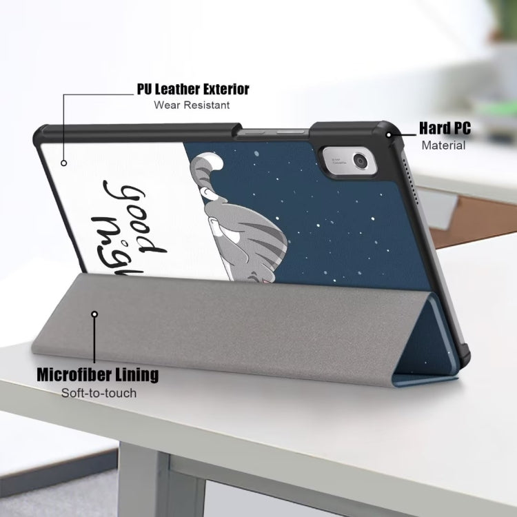 For Lenovo Tab M9 TB-310FU 3-folding Coloured Drawing Leather Smart Tablet Case(Lazy Cat) by bashfashion
