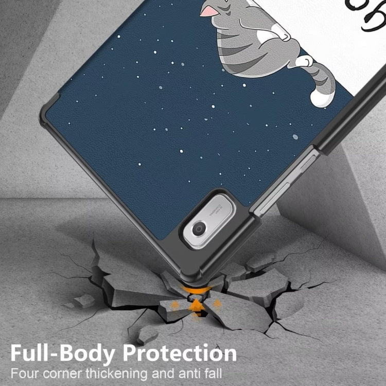 For Lenovo Tab M9 TB-310FU 3-folding Coloured Drawing Leather Smart Tablet Case(Lazy Cat) by bashfashion