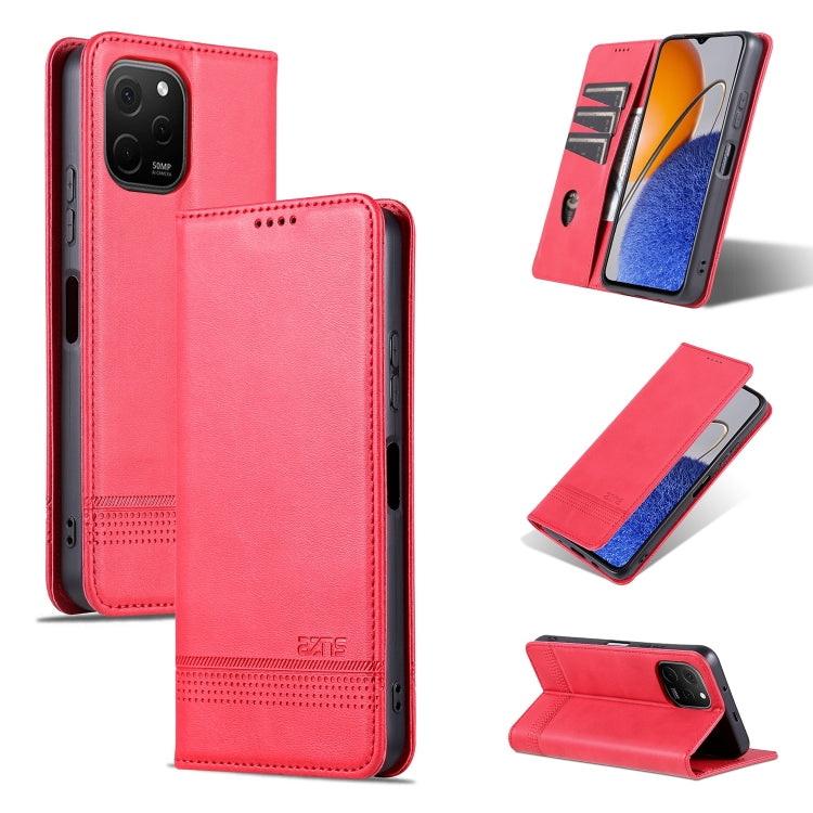 For Huawei nova Y61 AZNS Magnetic Calf Texture Flip Leather Phone Case(Red) by AZNS