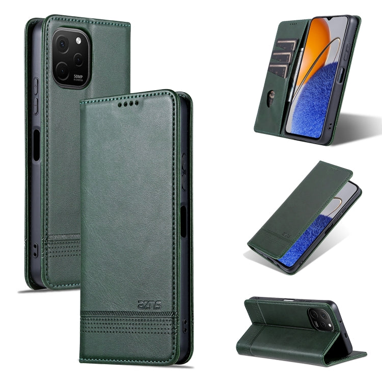 For Huawei nova Y61 AZNS Magnetic Calf Texture Flip Leather Phone Case(Dark Green) by AZNS