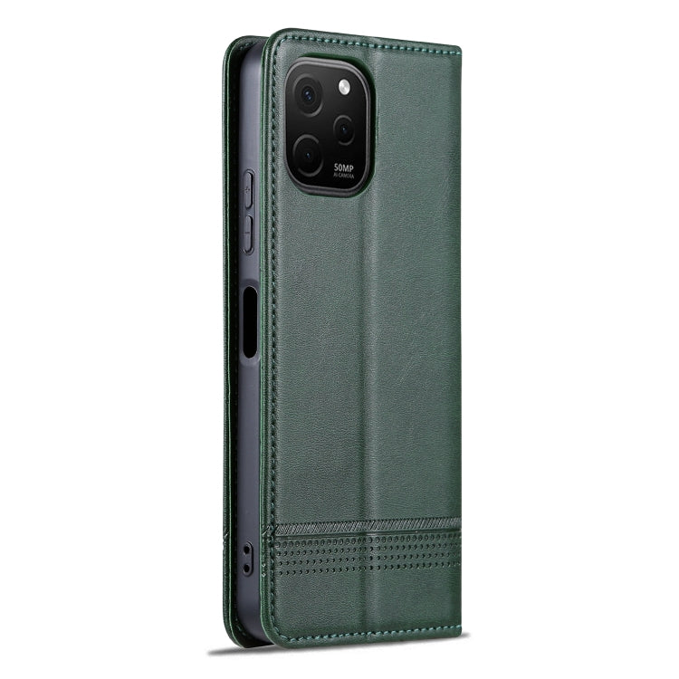 For Huawei nova Y61 AZNS Magnetic Calf Texture Flip Leather Phone Case(Dark Green) by AZNS