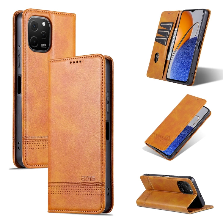 For Huawei nova Y61 AZNS Magnetic Calf Texture Flip Leather Phone Case(Light Brown) by AZNS