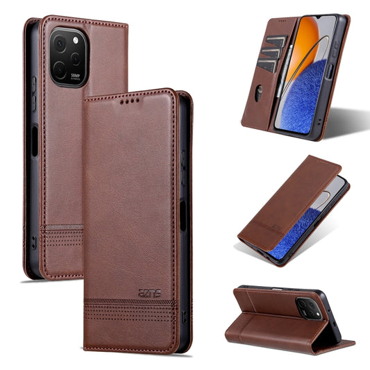 For Huawei nova Y61 AZNS Magnetic Calf Texture Flip Leather Phone Case(Dark Brown) by AZNS