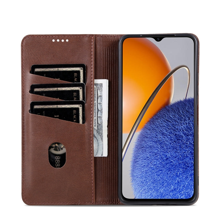 For Huawei nova Y61 AZNS Magnetic Calf Texture Flip Leather Phone Case(Dark Brown) by AZNS