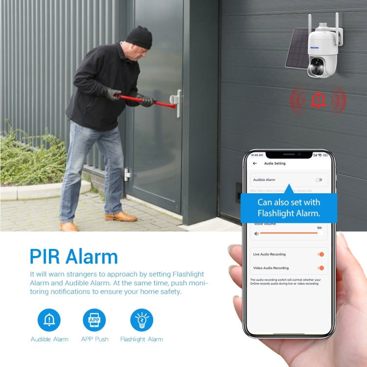 ESCAM G24 3MP WiFi Smart Night Vision Two-way Voice Intercom Solar Camera Support Full HD AI Recognition PIR Alarm by ESCAM
