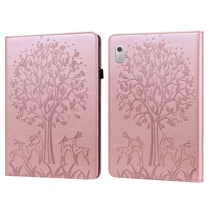 For Lenovo Tab M9 Tree & Deer Pattern Embossed Leather Tablet Case(Pink) by bashfashion
