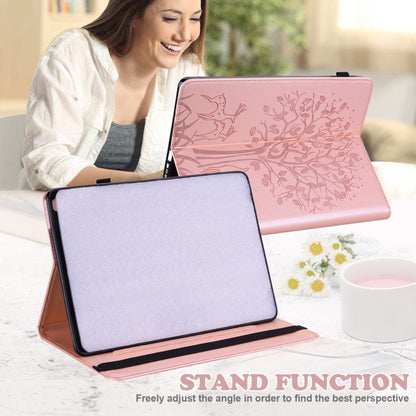 For Lenovo Tab M9 Tree & Deer Pattern Embossed Leather Tablet Case(Pink) by bashfashion