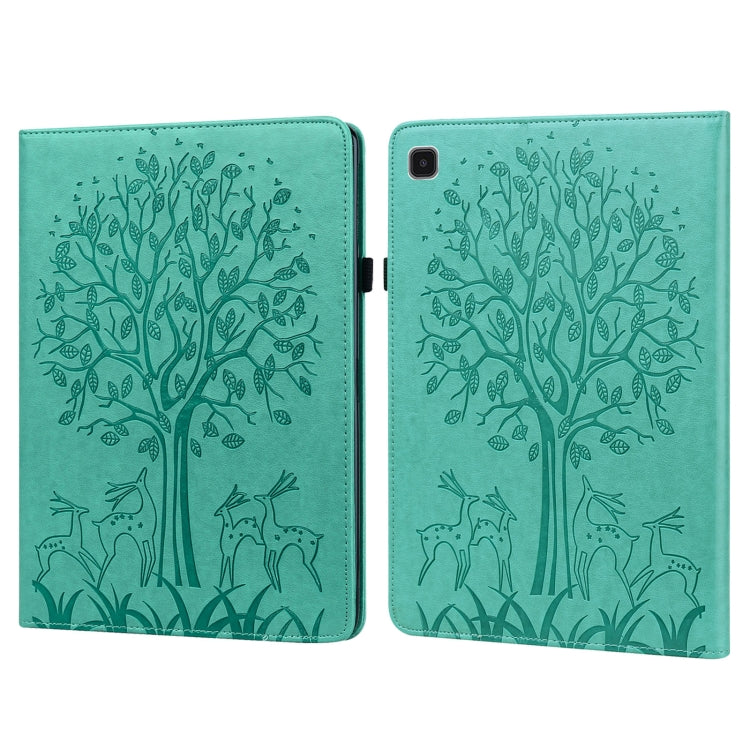 For Samsung Galaxy Tab A7 Lite T220 Tree & Deer Pattern Embossed Leather Tablet Case(Green) by bashfashion