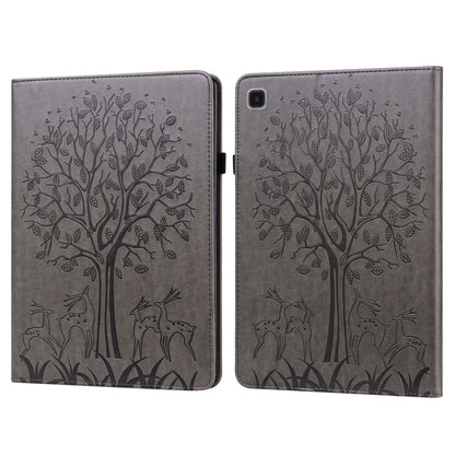 For Samsung Galaxy Tab A7 Lite T220 Tree & Deer Pattern Embossed Leather Tablet Case(Grey) by bashfashion