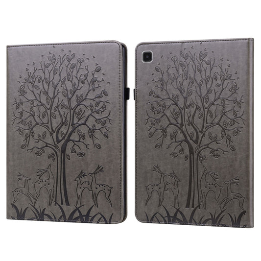 For Samsung Galaxy Tab A7 Lite T220 Tree & Deer Pattern Embossed Leather Tablet Case(Grey) by bashfashion
