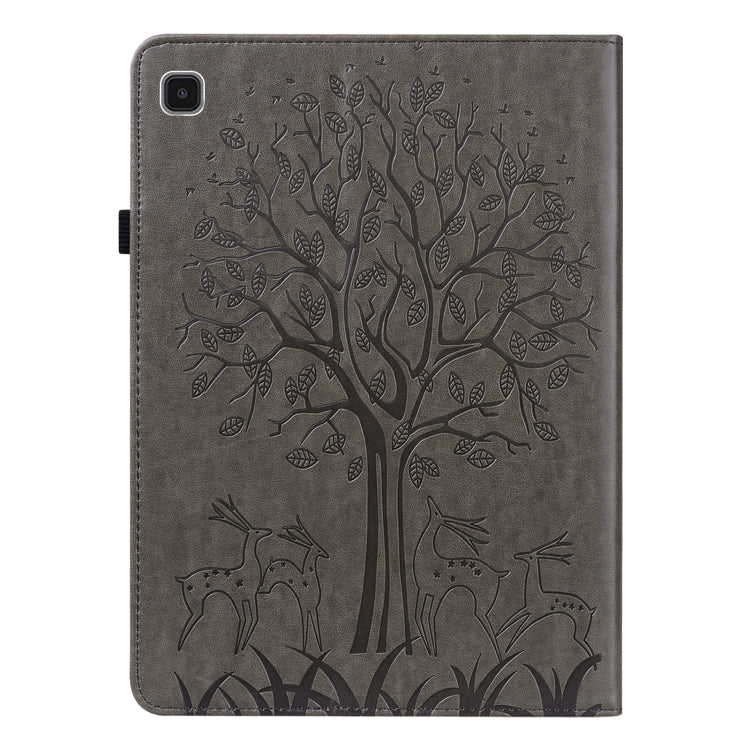 For Samsung Galaxy Tab A7 Lite T220 Tree & Deer Pattern Embossed Leather Tablet Case(Grey) by bashfashion