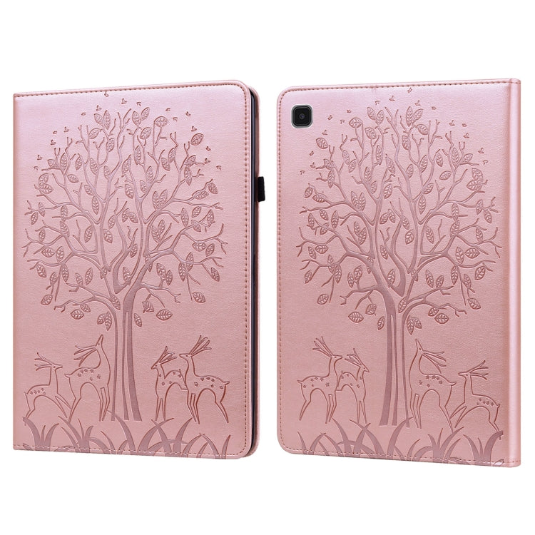 For Samsung Galaxy Tab A7 Lite T220 Tree & Deer Pattern Embossed Leather Tablet Case(Pink) by bashfashion