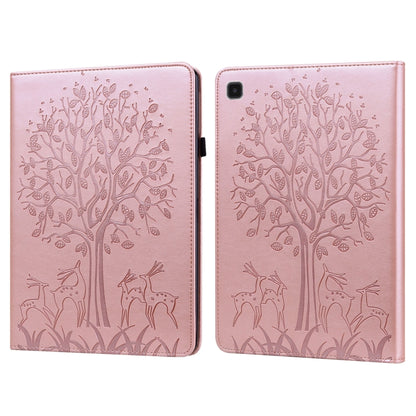 For Samsung Galaxy Tab A7 Lite T220 Tree & Deer Pattern Embossed Leather Tablet Case(Pink) by bashfashion
