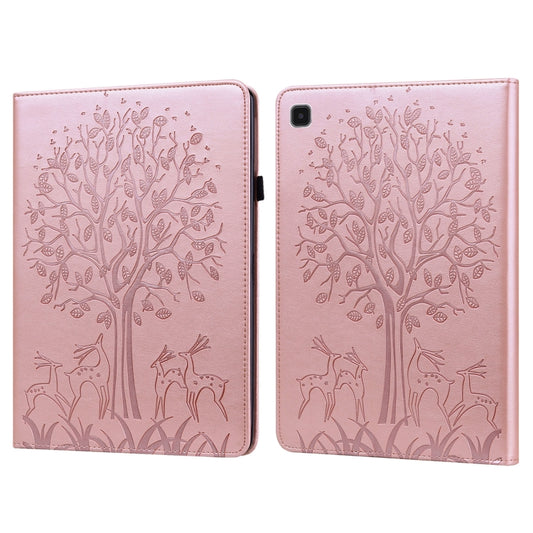For Samsung Galaxy Tab A7 Lite T220 Tree & Deer Pattern Embossed Leather Tablet Case(Pink) by bashfashion