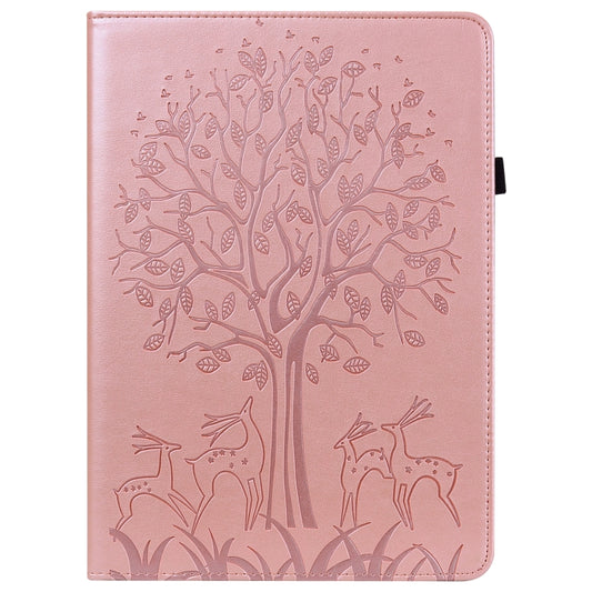 For Samsung Galaxy Tab A7 Lite T220 Tree & Deer Pattern Embossed Leather Tablet Case(Pink) by bashfashion
