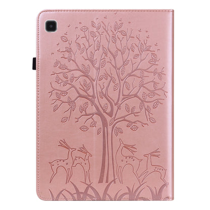 For Samsung Galaxy Tab A7 Lite T220 Tree & Deer Pattern Embossed Leather Tablet Case(Pink) by bashfashion