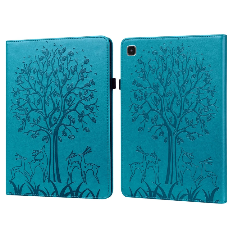 For Samsung Galaxy Tab A7 Lite T220 Tree & Deer Pattern Embossed Leather Tablet Case(Blue) by bashfashion