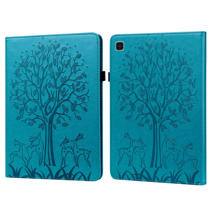 For Samsung Galaxy Tab A7 Lite T220 Tree & Deer Pattern Embossed Leather Tablet Case(Blue) by bashfashion