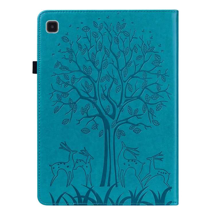 For Samsung Galaxy Tab A7 Lite T220 Tree & Deer Pattern Embossed Leather Tablet Case(Blue) by bashfashion