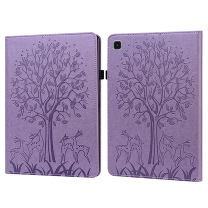 For Samsung Galaxy Tab A7 Lite T220 Tree & Deer Pattern Embossed Leather Tablet Case(Purple) by bashfashion