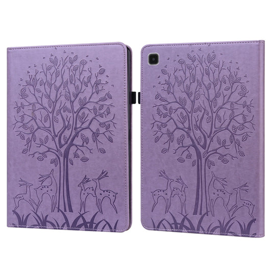 For Samsung Galaxy Tab A7 Lite T220 Tree & Deer Pattern Embossed Leather Tablet Case(Purple) by bashfashion