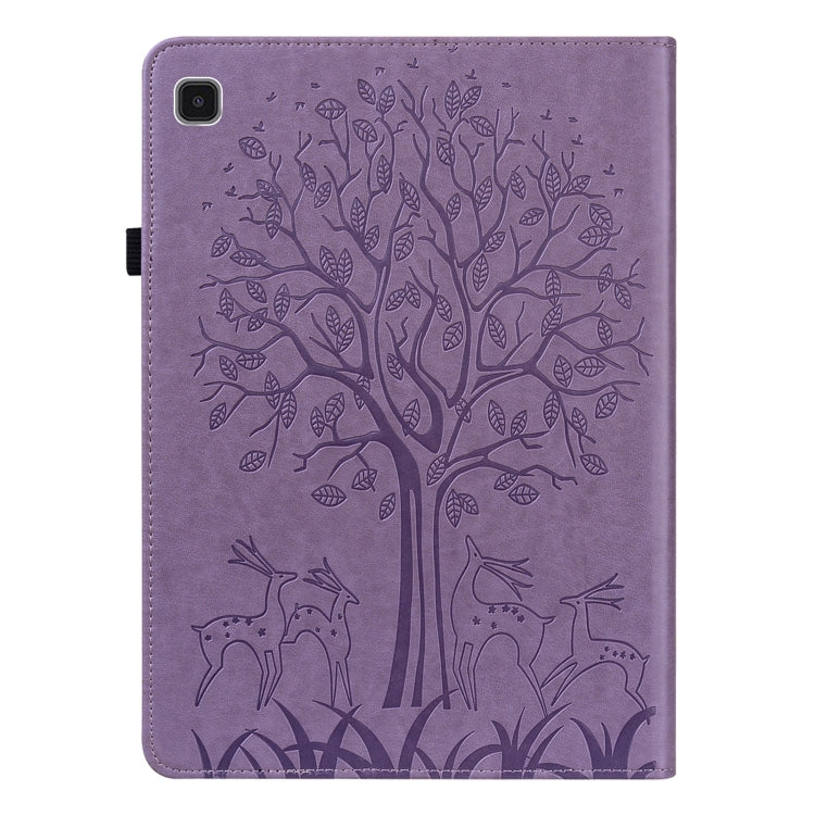 For Samsung Galaxy Tab A7 Lite T220 Tree & Deer Pattern Embossed Leather Tablet Case(Purple) by bashfashion