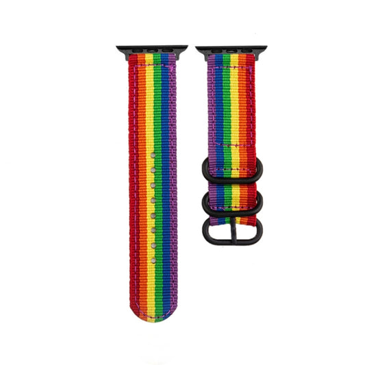 Black Buckle Canvas Watch Band For Apple Watch Ultra 49mm&Watch Ultra 2 49mm / Series 9&8&7 45mm / SE 3&SE 2&6&SE&5&4 44mm / 3&2&1 42mm(Rainbow) by bashfashion