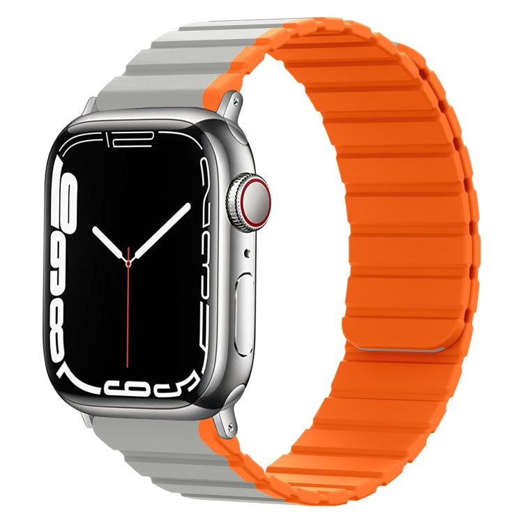 Smart Magnetic Silicone Watch Band For Apple Watch Series 9&8&7 41mm / SE 3&SE 2&6&SE&5&4 40mm / 3&2&1 38mm(Grey+Orange) by bashfashion