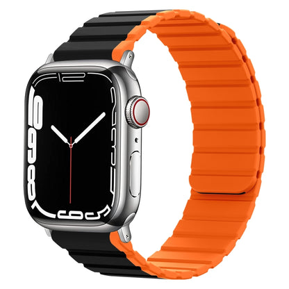 Smart Magnetic Silicone Watch Band For Apple Watch Ultra 49mm&Watch Ultra 2 49mm / Series 9&8&7 45mm / SE 3&SE 2&6&SE&5&4 44mm / 3&2&1 42mm(Black+Orange) by bashfashion