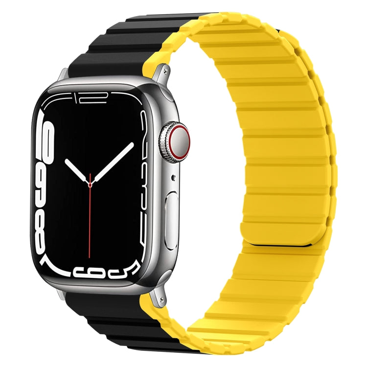 Smart Magnetic Silicone Watch Band For Apple Watch Ultra 49mm&Watch Ultra 2 49mm / Series 9&8&7 45mm / SE 3&SE 2&6&SE&5&4 44mm / 3&2&1 42mm(Black+Yellow) by bashfashion