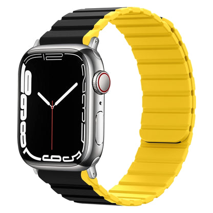 Smart Magnetic Silicone Watch Band For Apple Watch Ultra 49mm&Watch Ultra 2 49mm / Series 9&8&7 45mm / SE 3&SE 2&6&SE&5&4 44mm / 3&2&1 42mm(Black+Yellow) by bashfashion