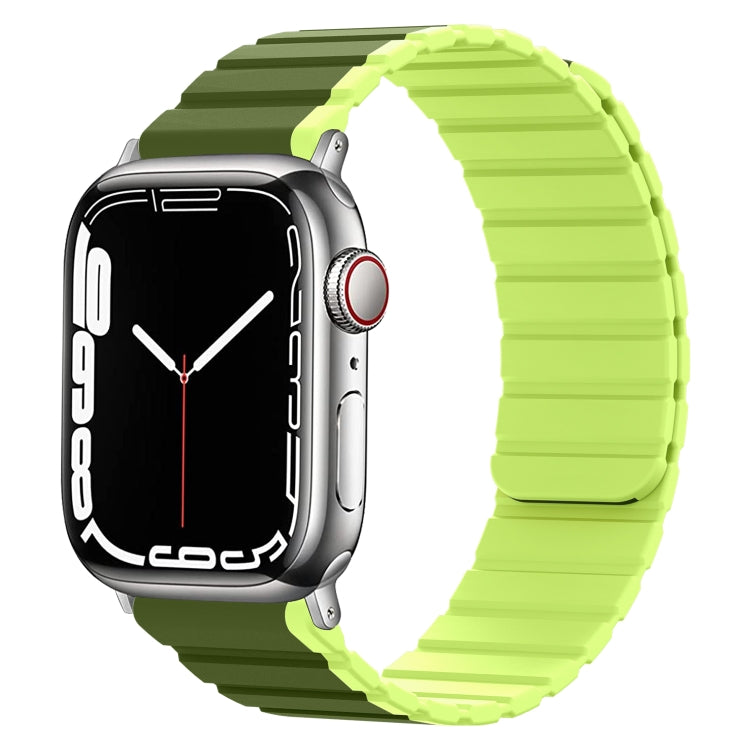 Smart Magnetic Silicone Watch Band For Apple Watch Ultra 49mm&Watch Ultra 2 49mm / Series 9&8&7 45mm / SE 3&SE 2&6&SE&5&4 44mm / 3&2&1 42mm(Dark Green+Grass Green) by bashfashion