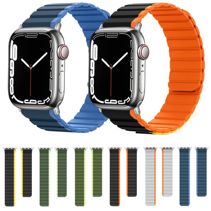 Smart Magnetic Silicone Watch Band For Apple Watch Ultra 49mm&Watch Ultra 2 49mm / Series 9&8&7 45mm / SE 3&SE 2&6&SE&5&4 44mm / 3&2&1 42mm(Black+Orange) by bashfashion