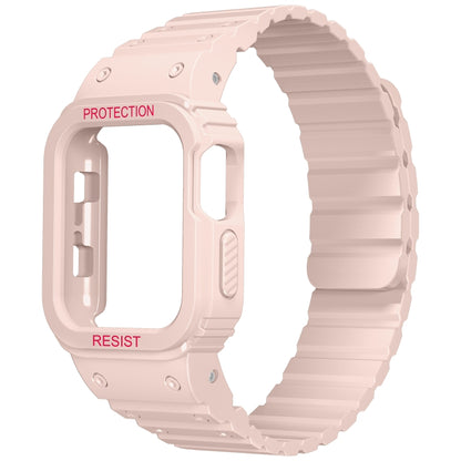 Silicone Integrated Frame Watch Band For Apple Watch Series 8&7 45mm / SE 2&6&SE&5&4 44mm(Pink) by bashfashion