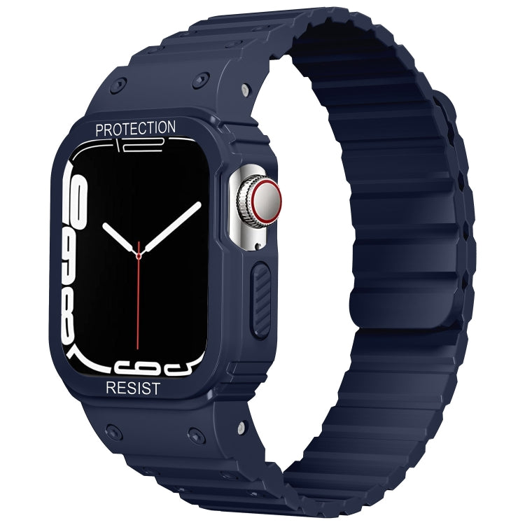 Silicone Integrated Frame Watch Band For Apple Watch Series 8&7 45mm / SE 2&6&SE&5&4 44mm(Midnight Blue) by bashfashion