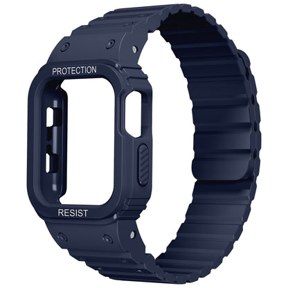 Silicone Integrated Frame Watch Band For Apple Watch Series 8&7 45mm / SE 2&6&SE&5&4 44mm(Midnight Blue) by bashfashion