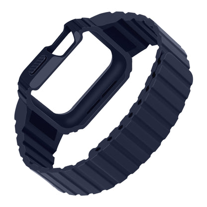 Silicone Integrated Frame Watch Band For Apple Watch Series 8&7 45mm / SE 2&6&SE&5&4 44mm(Midnight Blue) by bashfashion