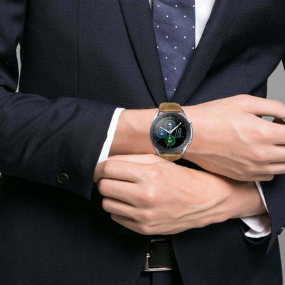 For Samsung Galaxy Watch3 45mm R840 Oil Wax Genuine Leather Watch Band(Yellow Brown) by bashfashion