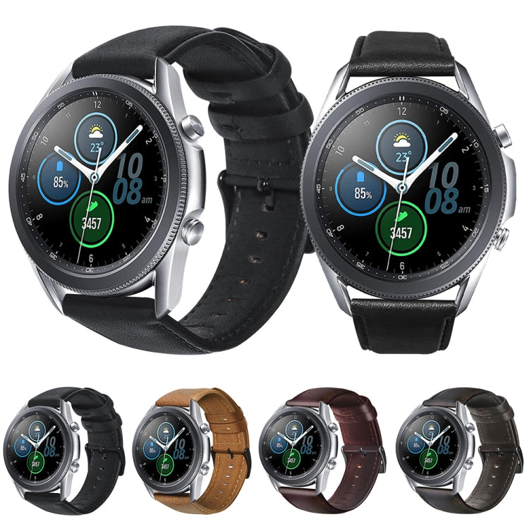 For Samsung Galaxy Watch3 45mm R840 Oil Wax Genuine Leather Watch Band(Yellow Brown) by bashfashion