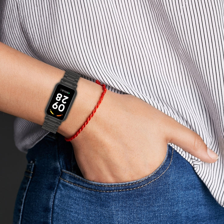 For Redmi Band 2 Three-bead Steel Watch Band(Black) by bashfashion