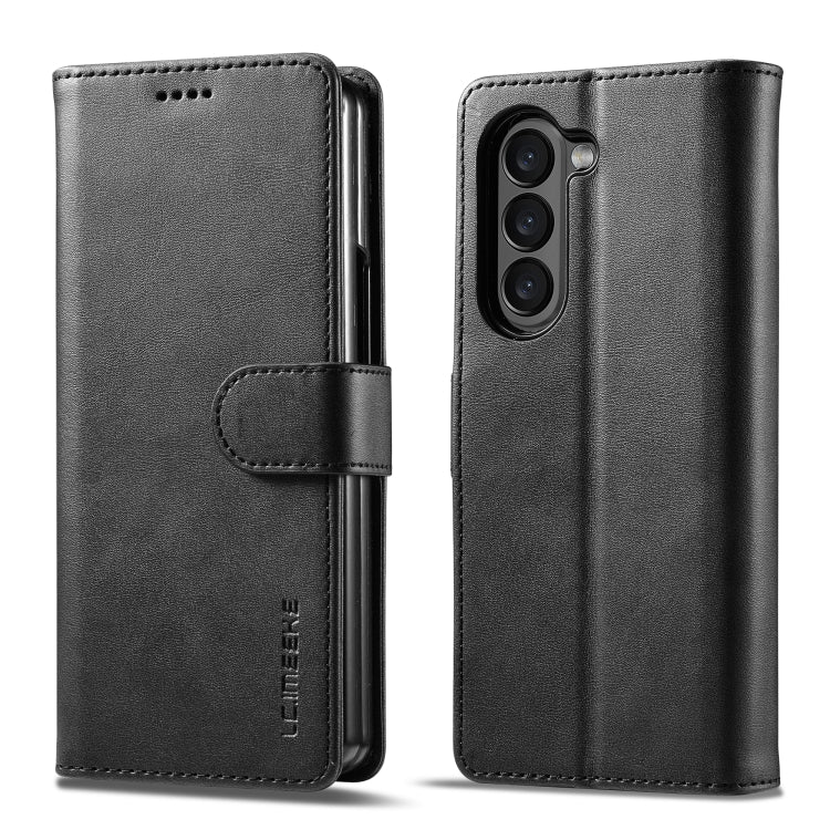 For Samsung Galaxy Z Fold5 5G LC.IMEEKE Calf Texture Leather Phone Case(Black) by LC.IMEEKE