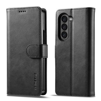 For Samsung Galaxy Z Fold5 5G LC.IMEEKE Calf Texture Leather Phone Case(Black) by LC.IMEEKE