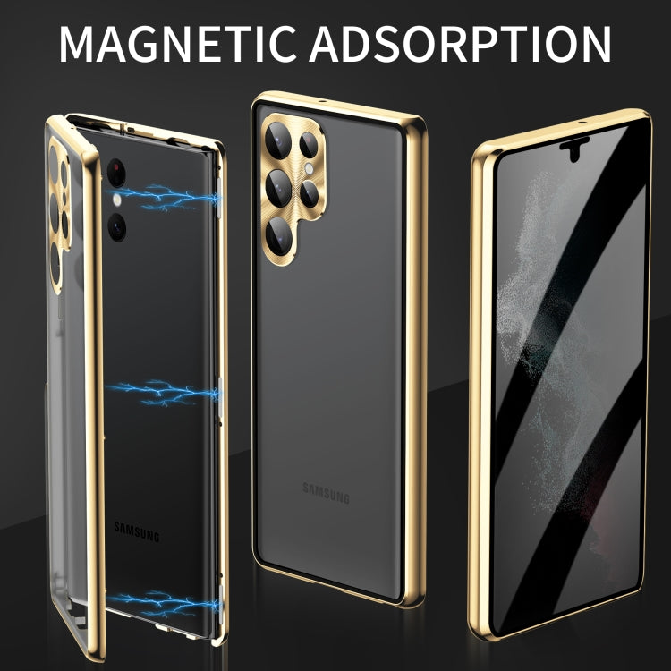 For Samsung Galaxy S23 Ultra 5G Privacy Full Cover Magnetic Metal Tempered Glass Phone Case(Green) by bashfashion