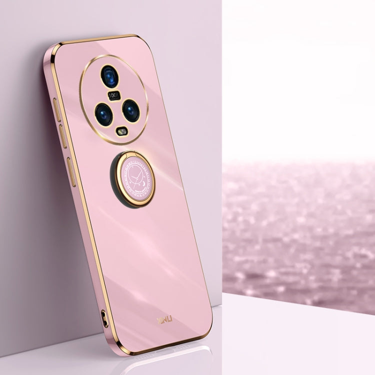 For Honor Magic5 5G XINLI Straight Edge 6D Electroplate TPU Phone Case with Ring Holder(Cherry Purple) by XINLI