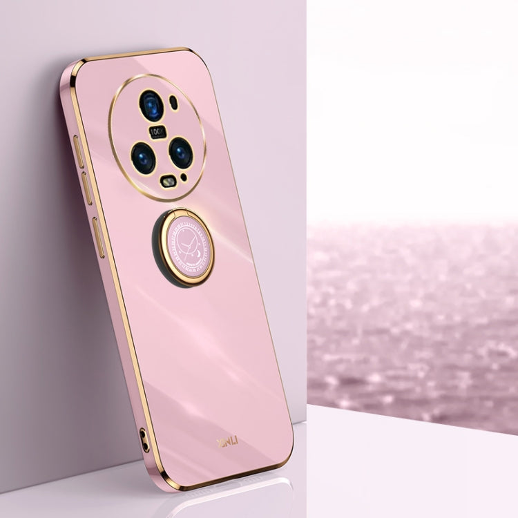 For Honor Magic5 Pro 5G XINLI Straight Edge 6D Electroplate TPU Phone Case with Ring Holder(Cherry Purple) by XINLI