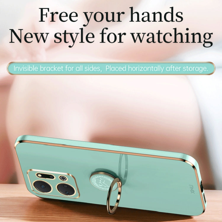 For Honor X7a 2023 XINLI Straight Edge 6D Electroplate TPU Phone Case with Ring Holder(Cherry Purple) by XINLI