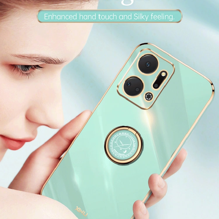 For Honor X7a 2023 XINLI Straight Edge 6D Electroplate TPU Phone Case with Ring Holder(White) by XINLI