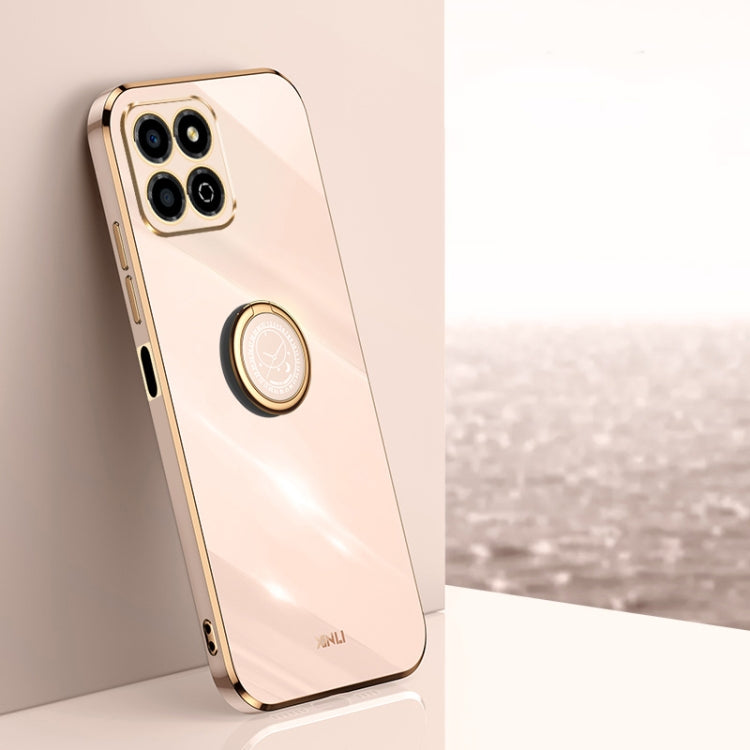 For Honor X8a 2023 XINLI Straight Edge 6D Electroplate TPU Phone Case with Ring Holder(Pink) by XINLI