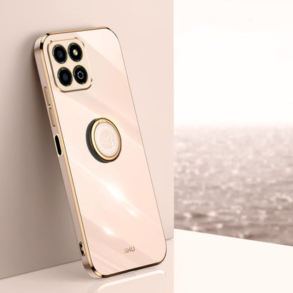 For Honor X8a 2023 XINLI Straight Edge 6D Electroplate TPU Phone Case with Ring Holder(Pink) by XINLI