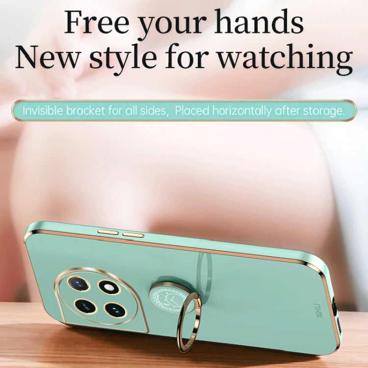 For OnePlus 11 XINLI Straight Edge 6D Electroplate TPU Phone Case with Ring Holder(Black) by XINLI